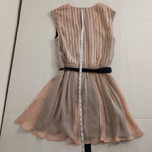 MM Couture Feminine Women’s Tan & Black Silk V-Neck Belted Dress Size L NWT - Picture 13 of 15